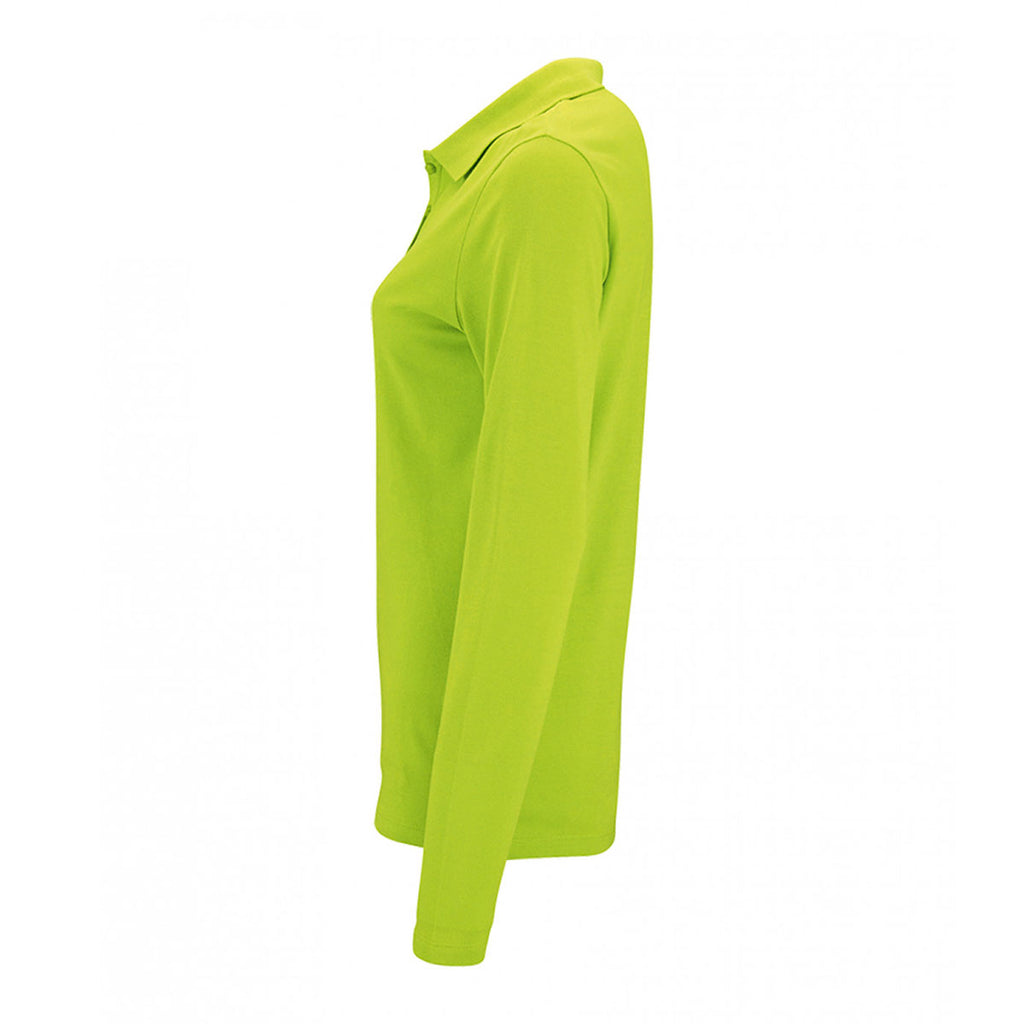SOL'S Women's Apple Green Perfect Long Sleeve Pique Polo Shirt