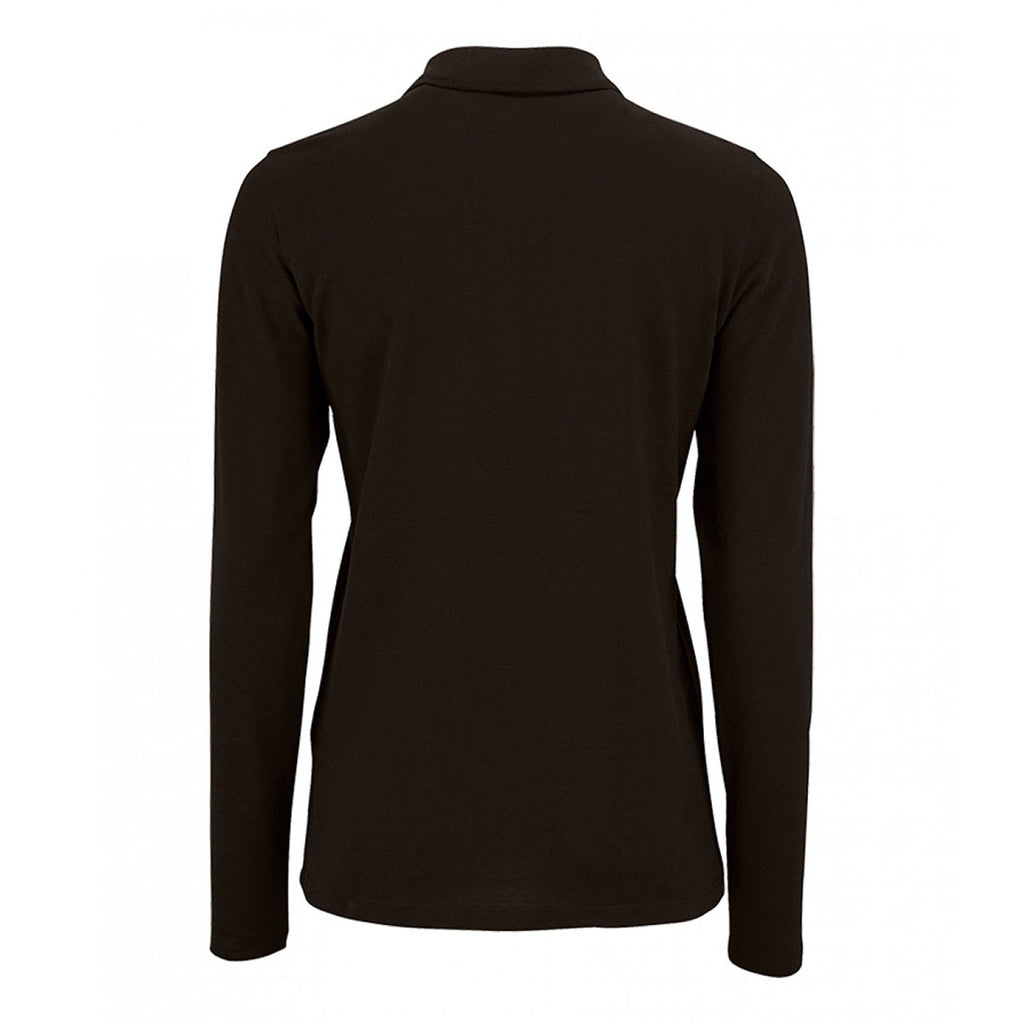 SOL'S Women's Black Perfect Long Sleeve Pique Polo Shirt