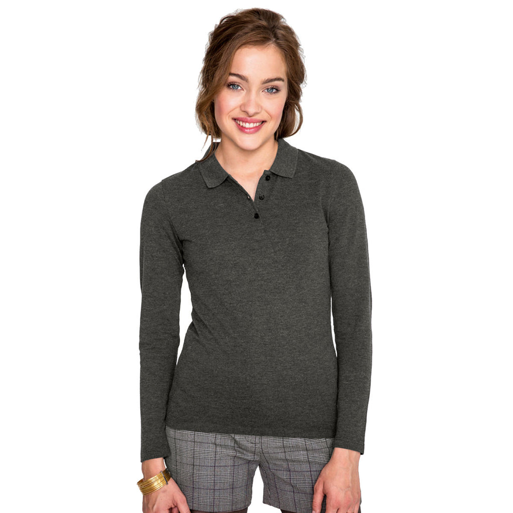 SOL'S Women's Charcoal Marl Perfect Long Sleeve Pique Polo Shirt