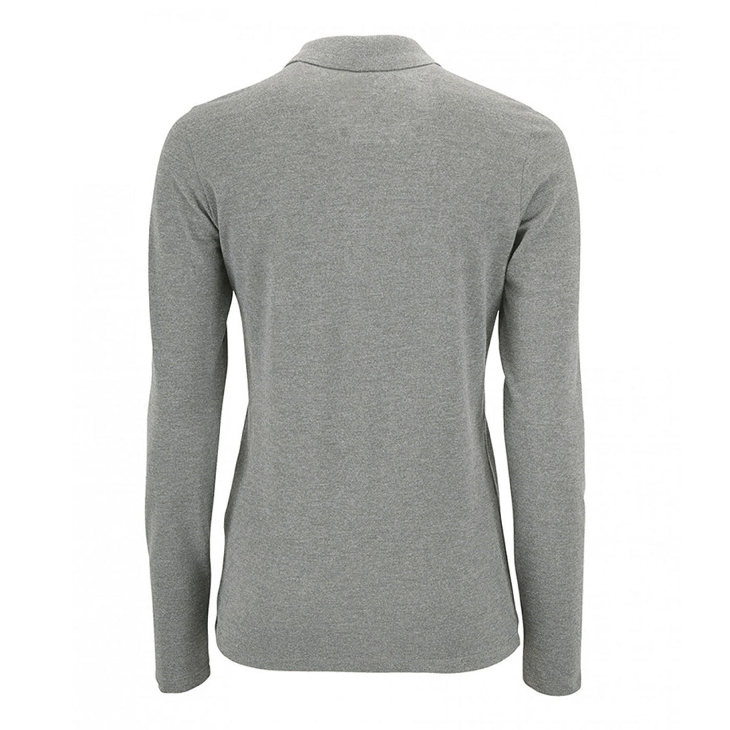 SOL'S Women's Grey Marl Perfect Long Sleeve Pique Polo Shirt