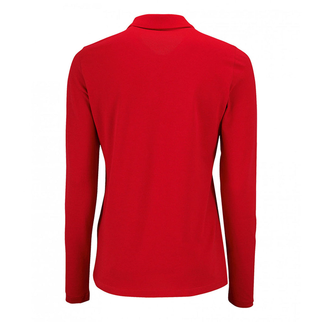 SOL'S Women's Red Perfect Long Sleeve Pique Polo Shirt