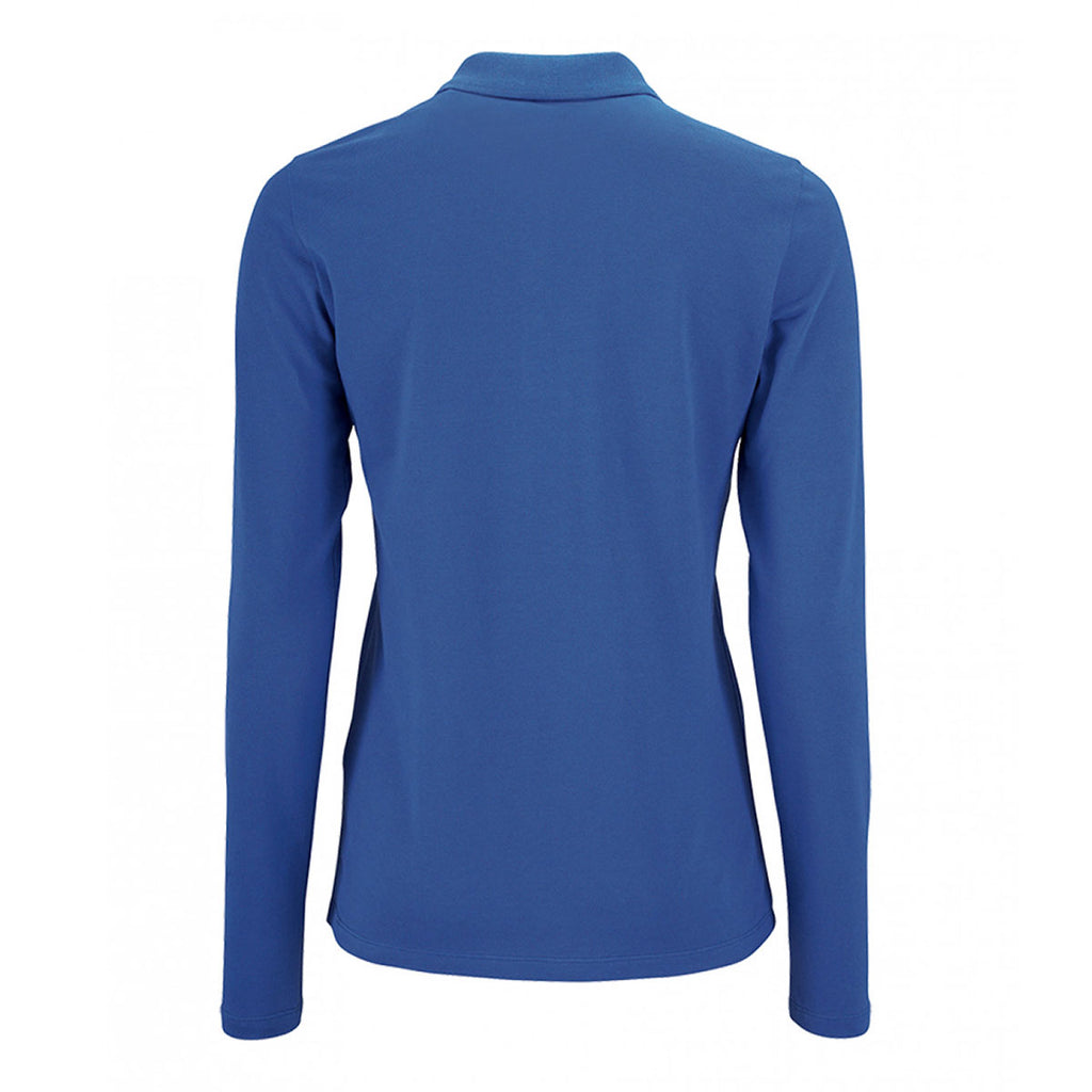 SOL'S Women's Royal Blue Perfect Long Sleeve Pique Polo Shirt