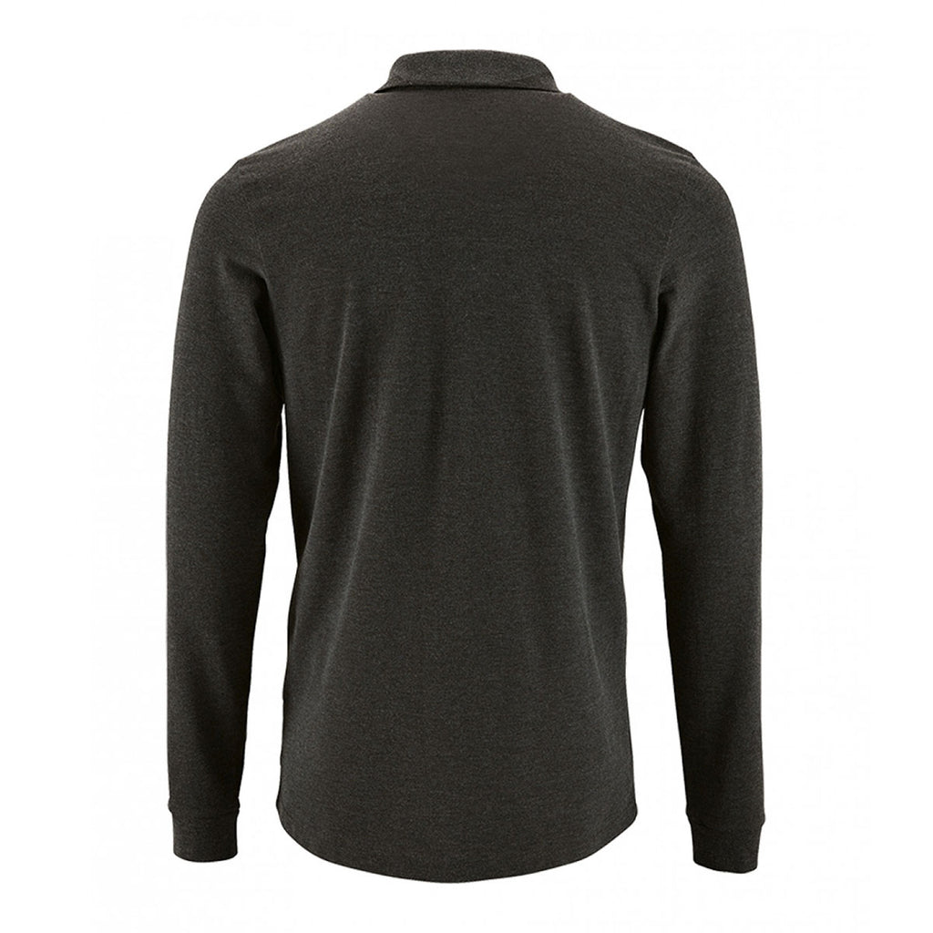 SOL'S Men's Charcoal Marl Perfect Long Sleeve Pique Polo Shirt