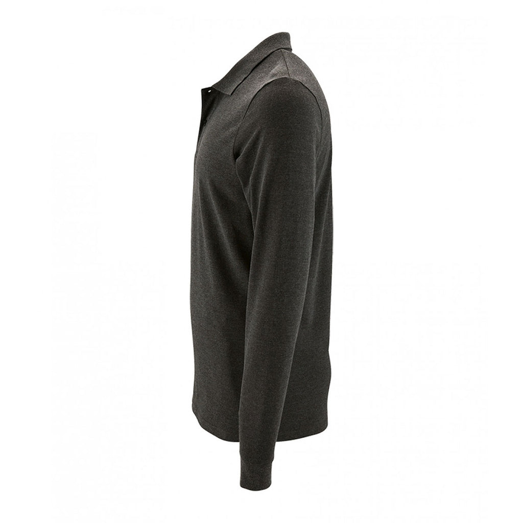 SOL'S Men's Charcoal Marl Perfect Long Sleeve Pique Polo Shirt