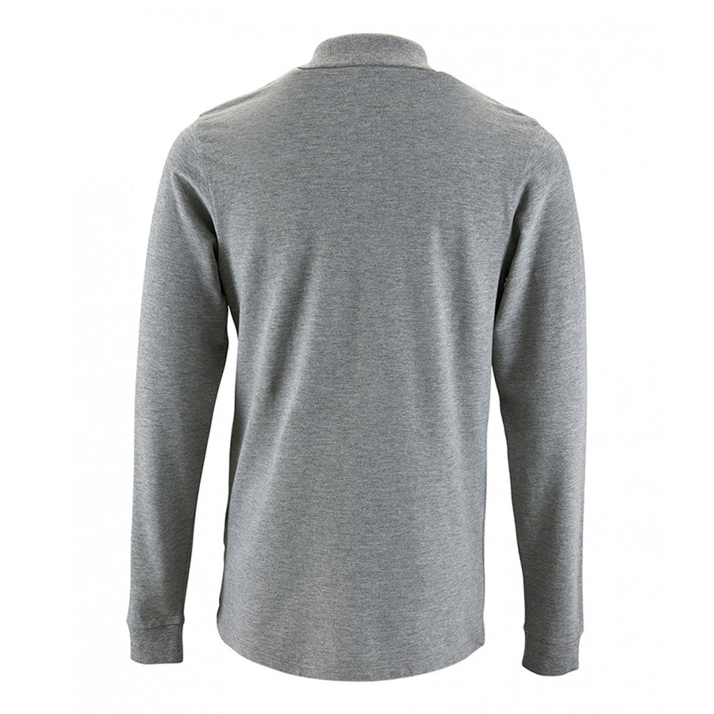 SOL'S Men's Grey Marl Perfect Long Sleeve Pique Polo Shirt