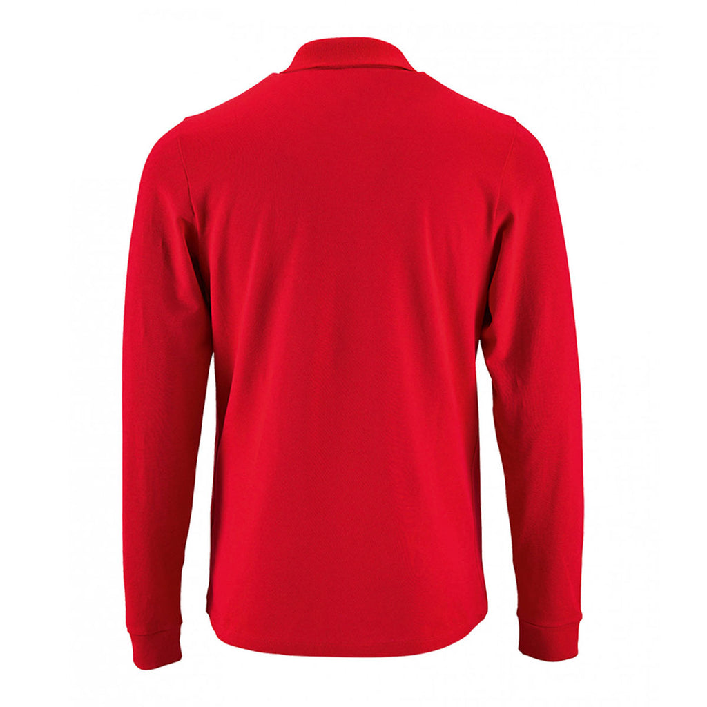 SOL'S Men's Red Perfect Long Sleeve Pique Polo Shirt