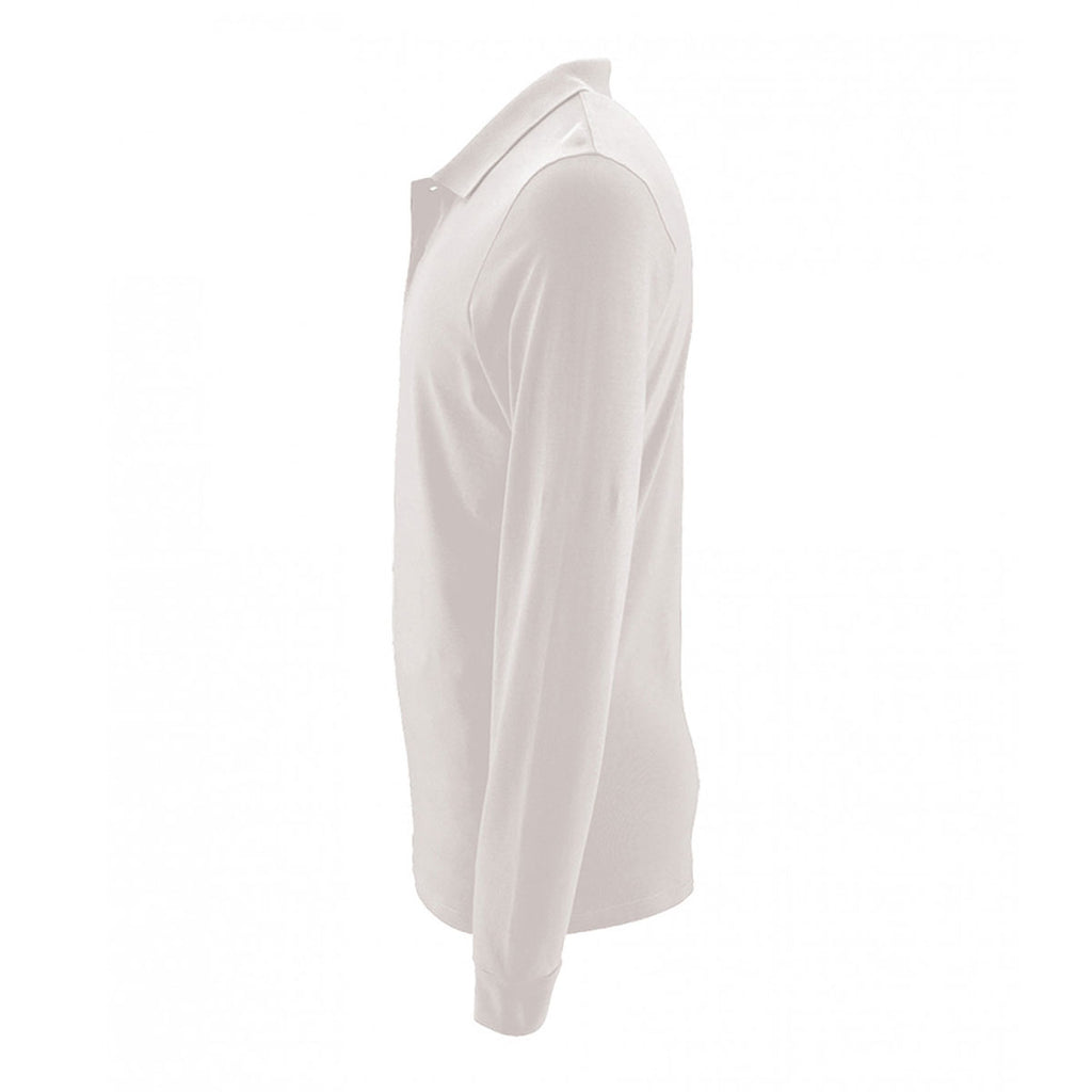 SOL'S Men's White Perfect Long Sleeve Pique Polo Shirt