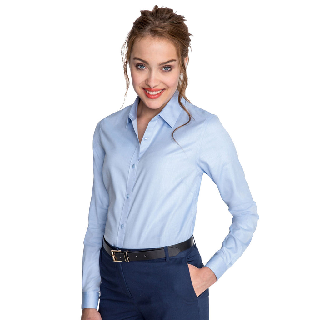 SOL'S Women's Sky Blue Brody Herringbone Long Sleeve Shirt