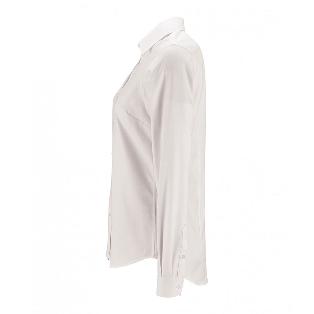 SOL'S Women's White Brody Herringbone Long Sleeve Shirt