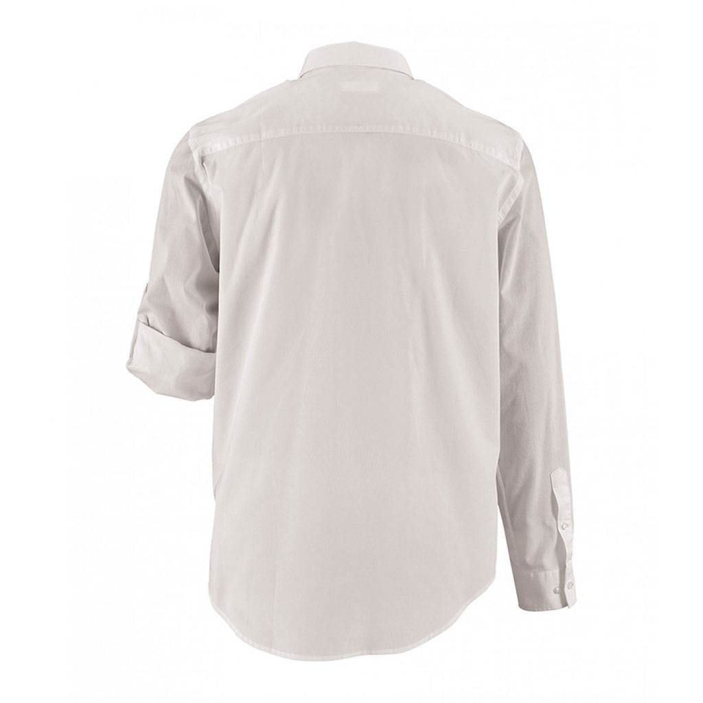 SOL'S Men's White Burma Roll Sleeve Poplin Shirt