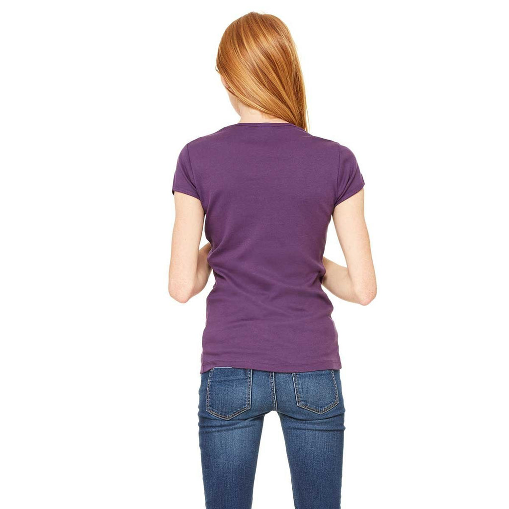 Bella + Canvas Women's Purple Stretch Rib Short-Sleeve T-Shirt