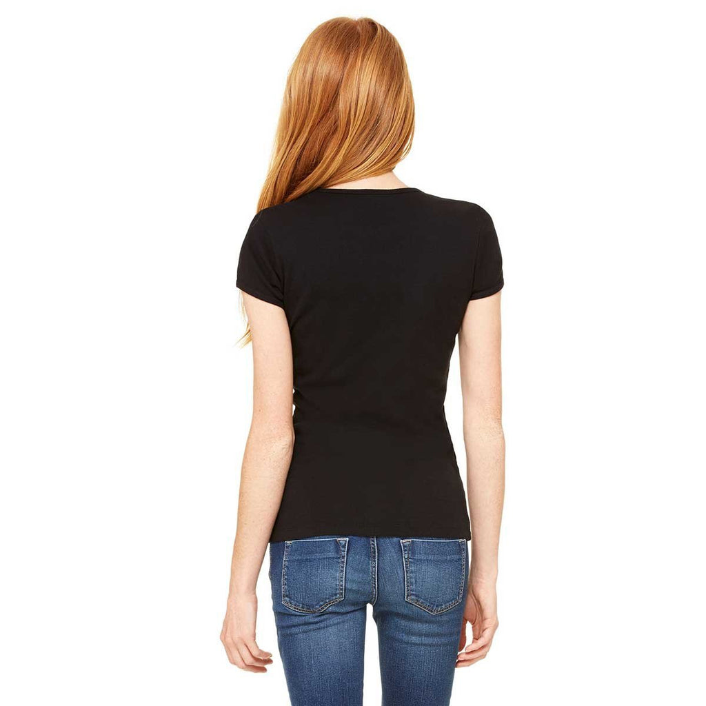 Bella + Canvas Women's Black Stretch Rib Short-Sleeve V-Neck T-Shirt