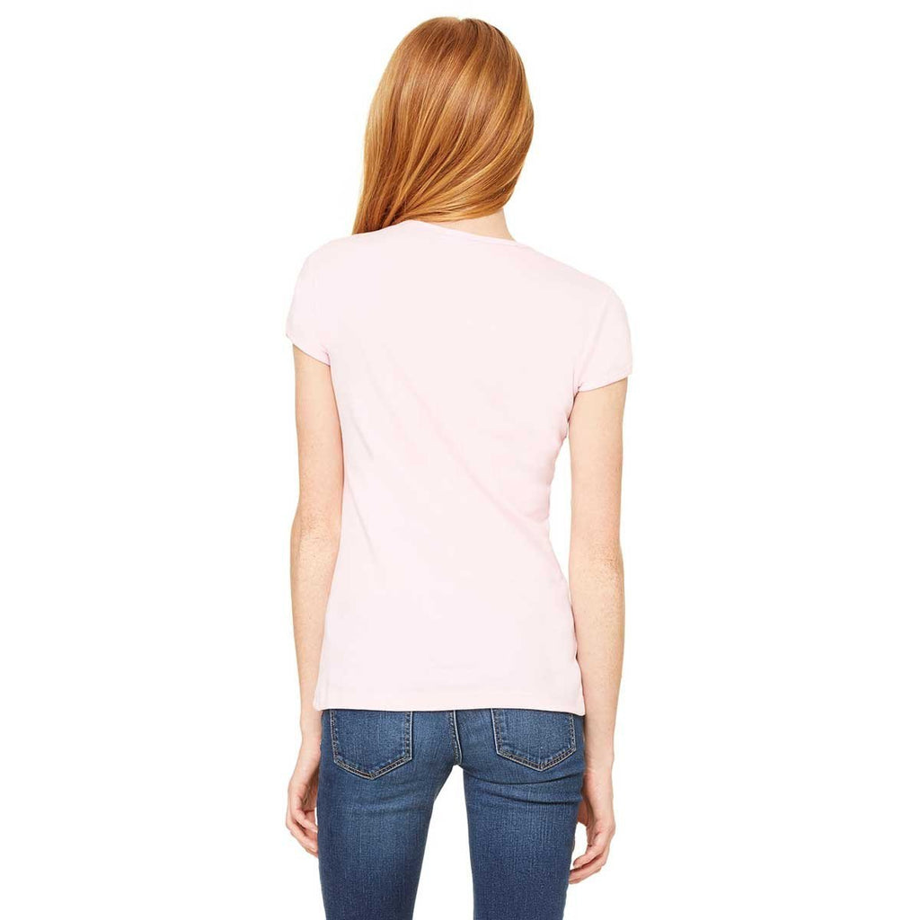 Bella + Canvas Women's Pink Stretch Rib Short-Sleeve V-Neck T-Shirt