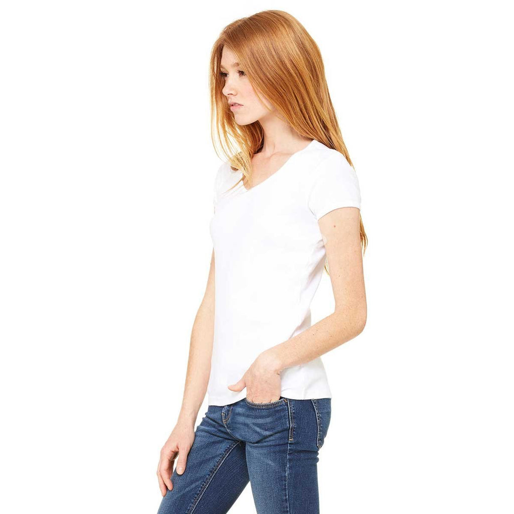 Bella + Canvas Women's White Stretch Rib Short-Sleeve V-Neck T-Shirt