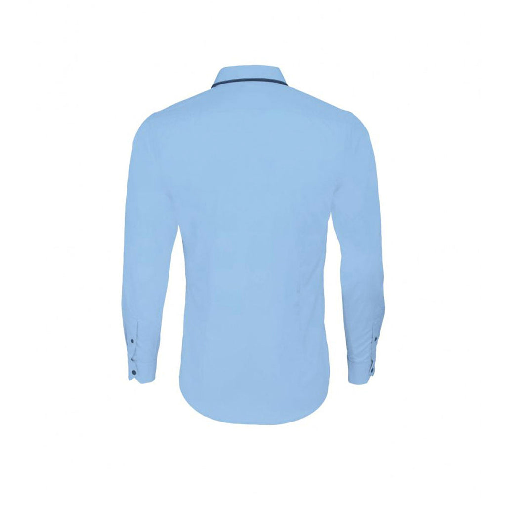 SOL'S Men's Sky Blue/Navy Baxter Long Sleeve Contrast Fitted Shirt