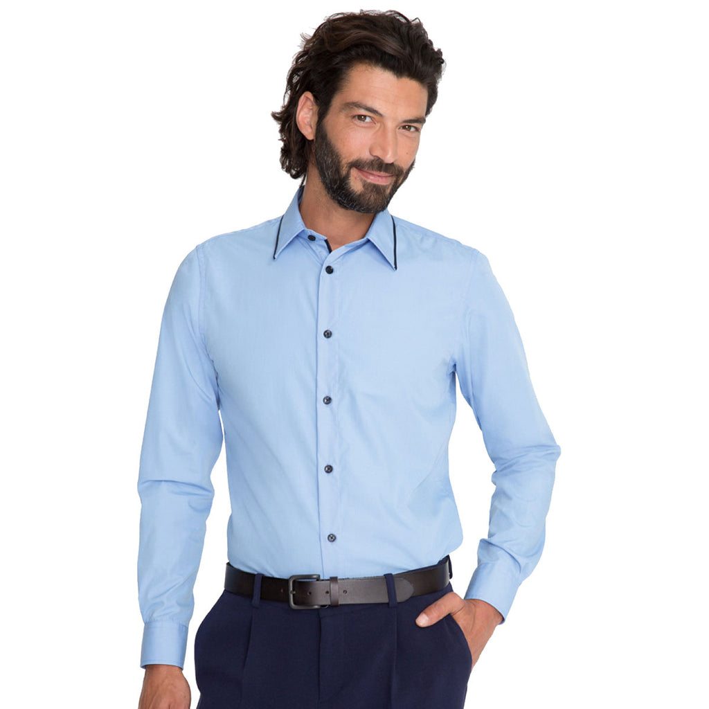 SOL'S Men's Sky Blue/Navy Baxter Long Sleeve Contrast Fitted Shirt
