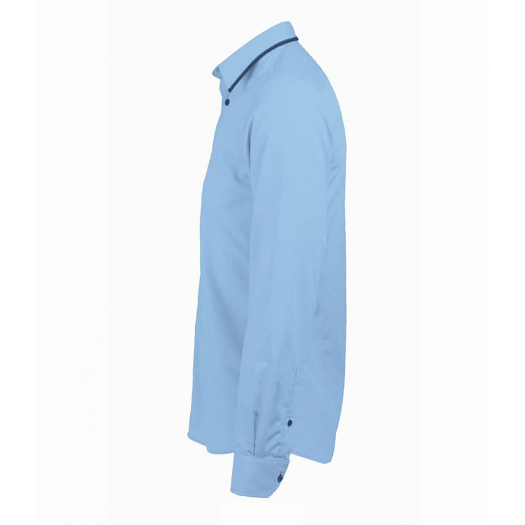 SOL'S Men's Sky Blue/Navy Baxter Long Sleeve Contrast Fitted Shirt