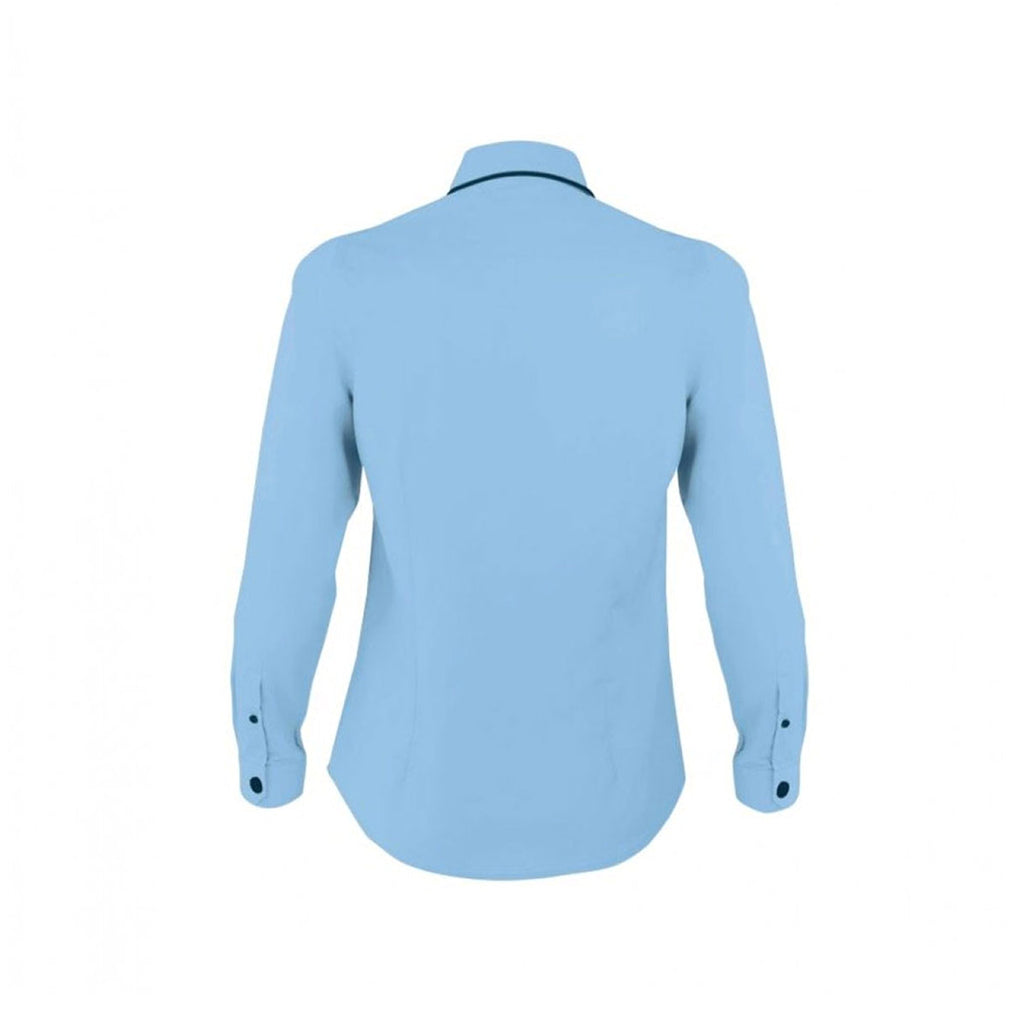 SOL'S Women's Sky Blue/Navy Baxter Long Sleeve Contrast Fitted Shirt