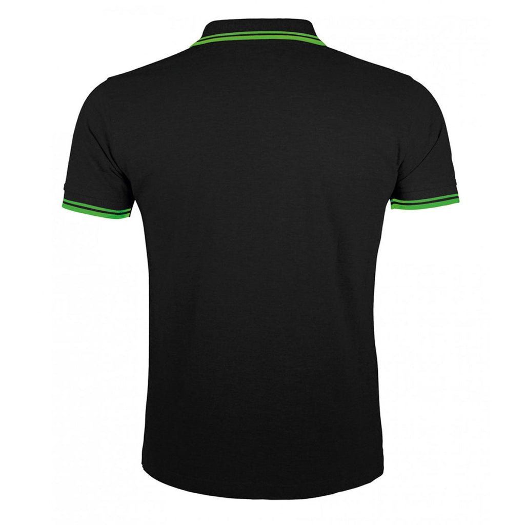 SOL'S Men's Black/Lime Pasadena Tipped Cotton Pique Polo Shirt
