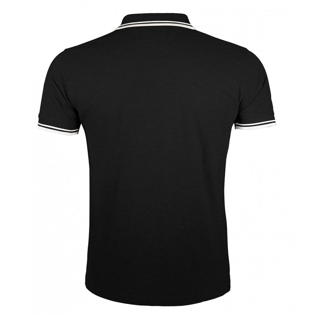 SOL'S Men's Black/White Pasadena Tipped Cotton Pique Polo Shirt