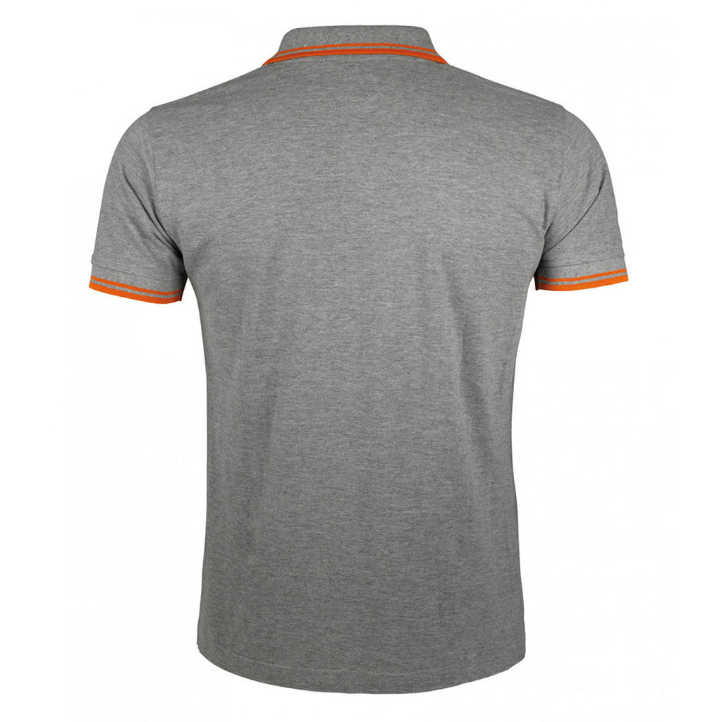 SOL'S Men's Grey Marl/Orange Pasadena Tipped Cotton Pique Polo Shirt