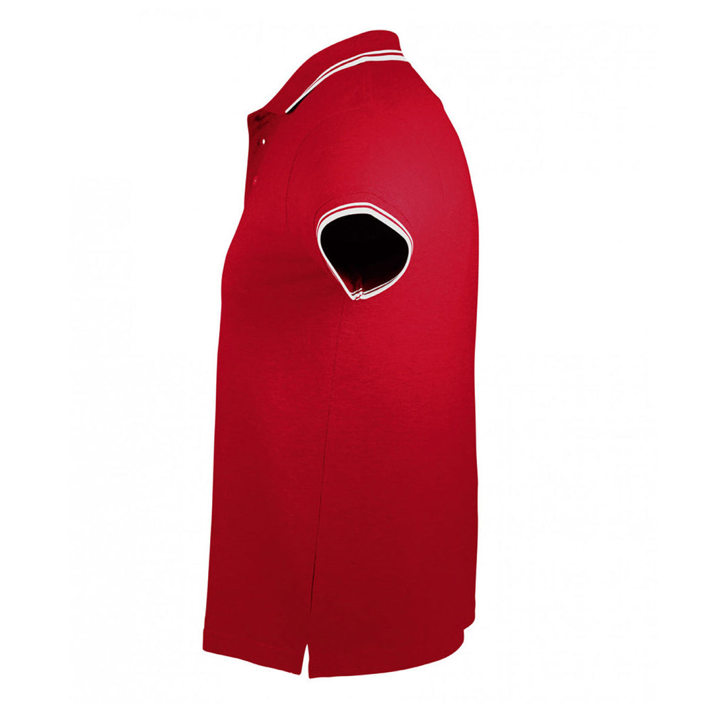 SOL'S Men's Red/White Pasadena Tipped Cotton Pique Polo Shirt