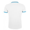 SOL'S Men's White/Aqua Blue Pasadena Tipped Cotton Pique Polo Shirt