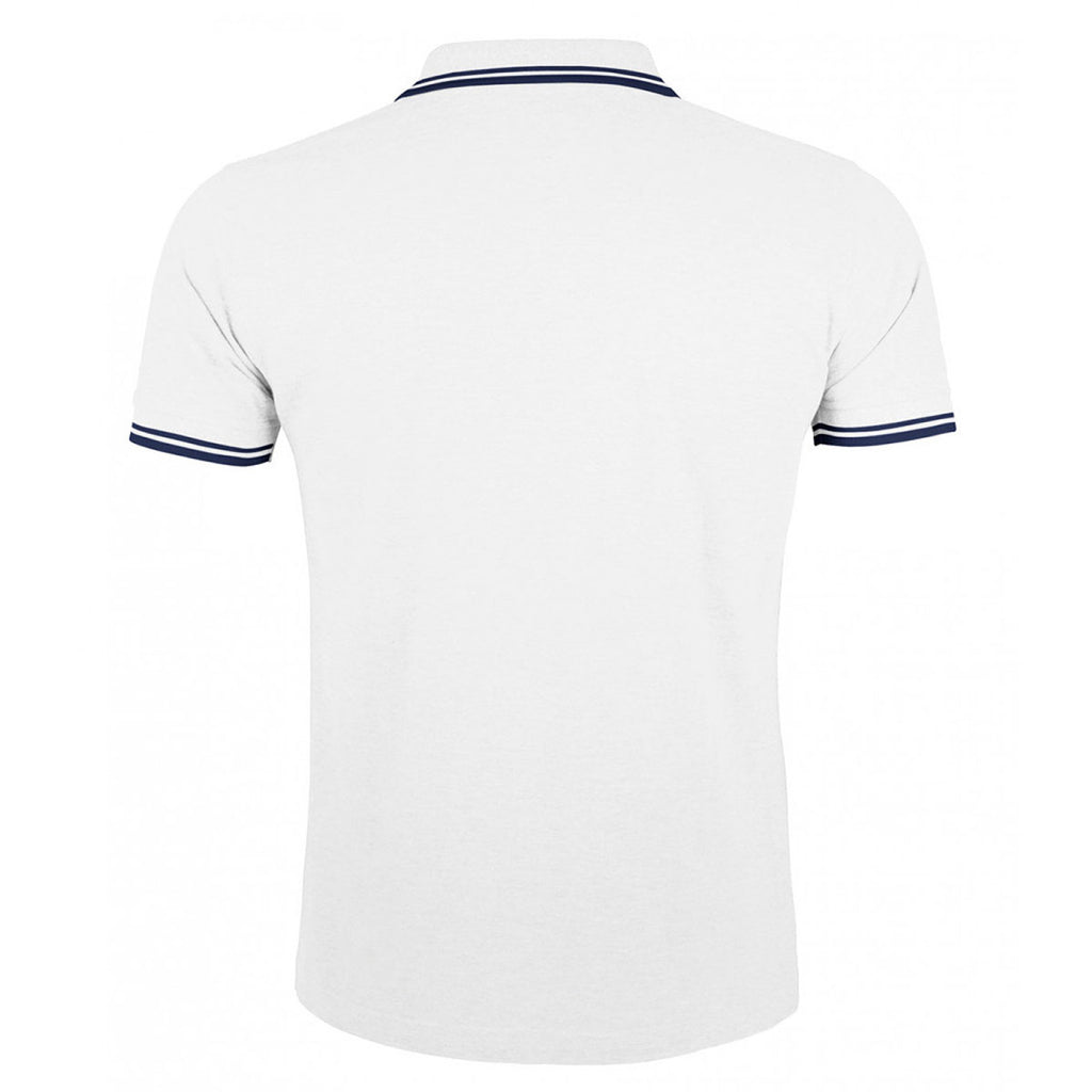 SOL'S Men's White/Navy Pasadena Tipped Cotton Pique Polo Shirt