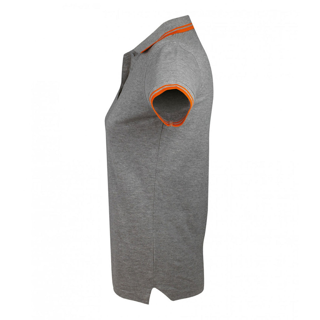 SOL'S Women's Grey Marl/Orange Pasadena Tipped Cotton Pique Polo Shirt