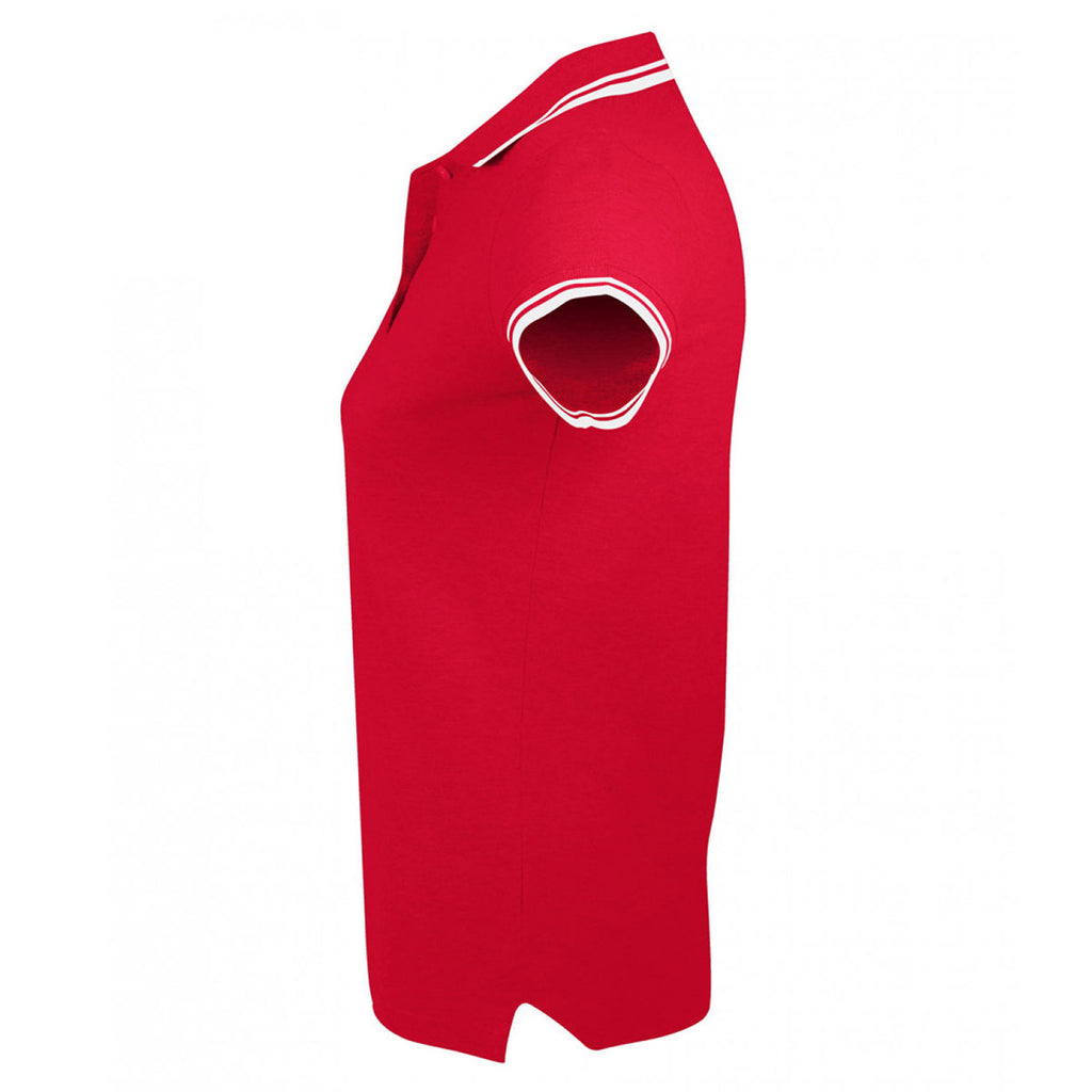 SOL'S Women's Red/White Pasadena Tipped Cotton Pique Polo Shirt