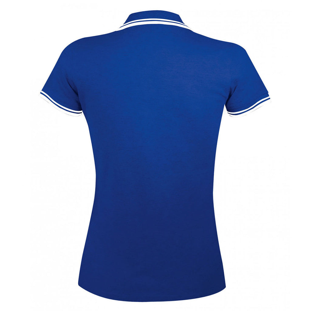 SOL'S Women's Royal/White Pasadena Tipped Cotton Pique Polo Shirt