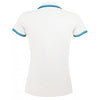 SOL'S Women's White/Aqua Blue Pasadena Tipped Cotton Pique Polo Shirt