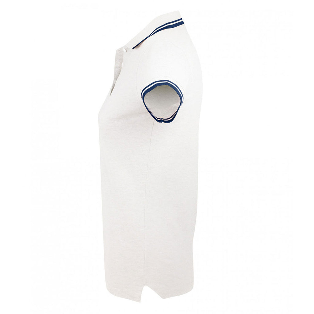 SOL'S Women's White/Navy Pasadena Tipped Cotton Pique Polo Shirt