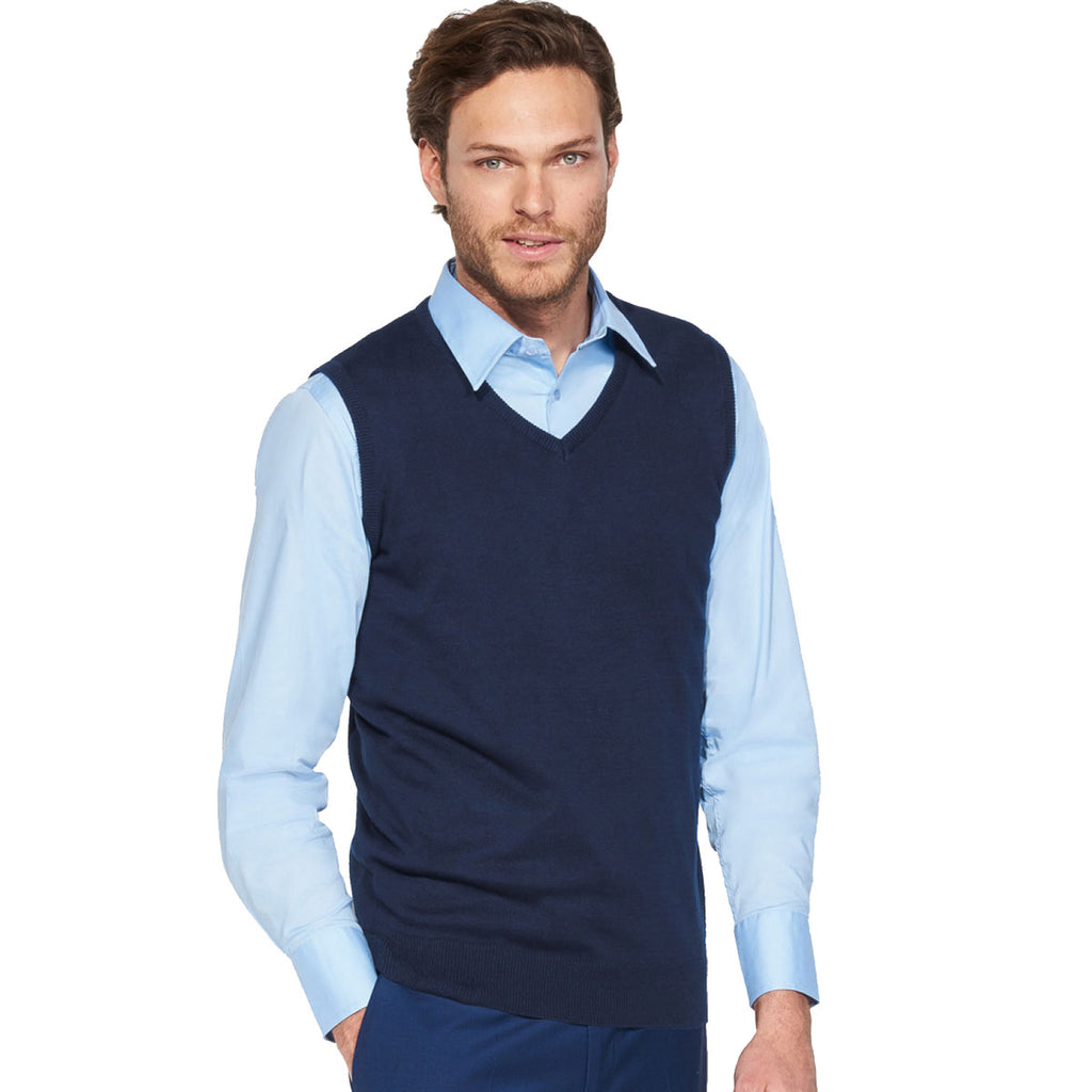SOL'S Men's Navy Gentlemen Sleeveless Cotton Acrylic V Neck Sweater