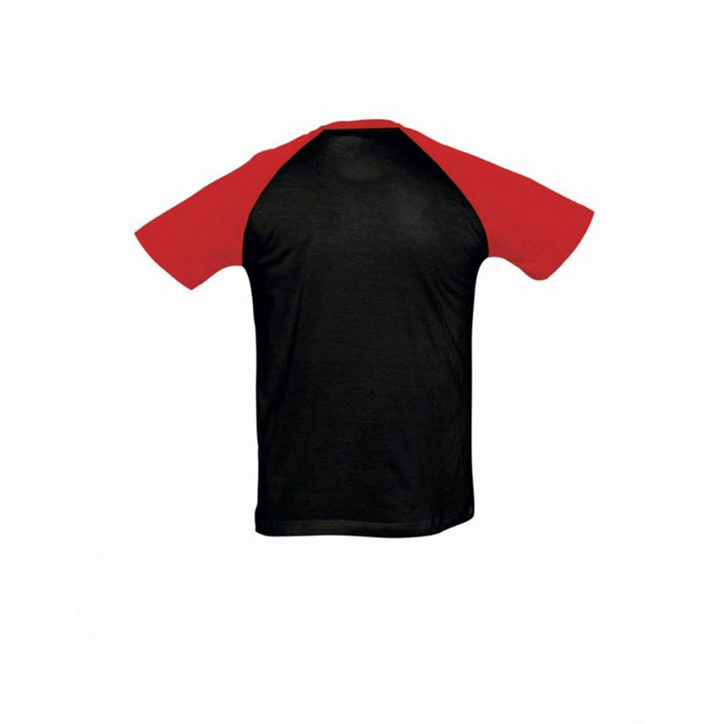 SOL'S Men's Black/Red Funky Contrast Baseball T-Shirt