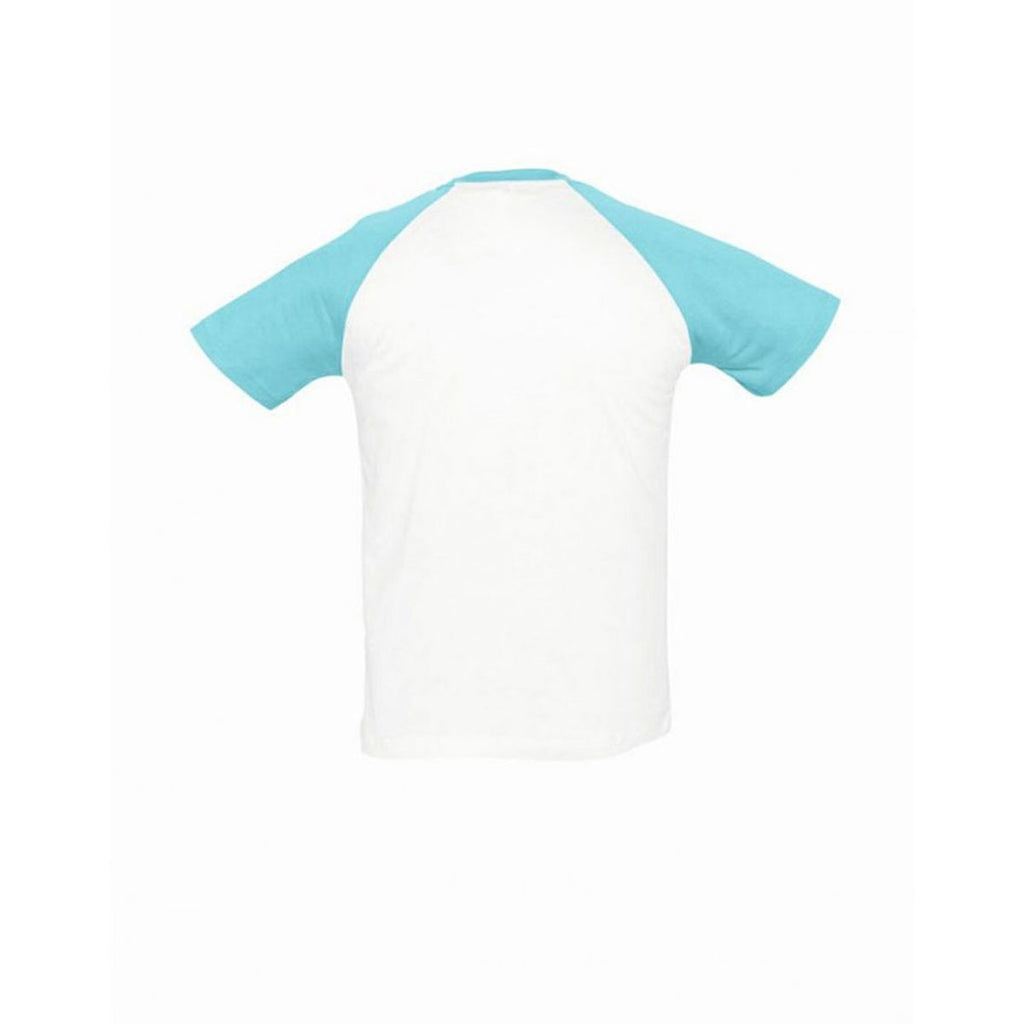SOL'S Men's White/Atoll Blue Funky Contrast Baseball T-Shirt
