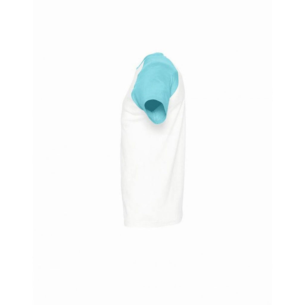 SOL'S Men's White/Atoll Blue Funky Contrast Baseball T-Shirt
