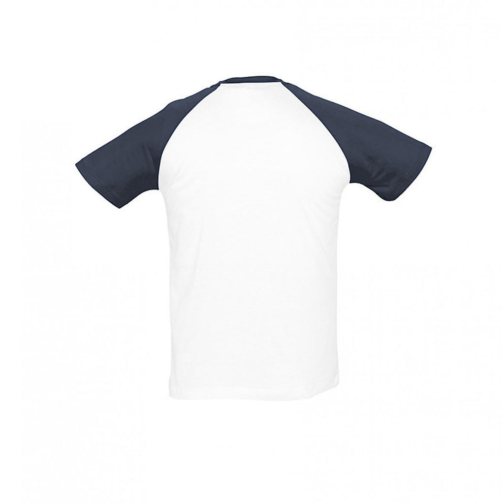 SOL'S Men's White/Navy Funky Contrast Baseball T-Shirt