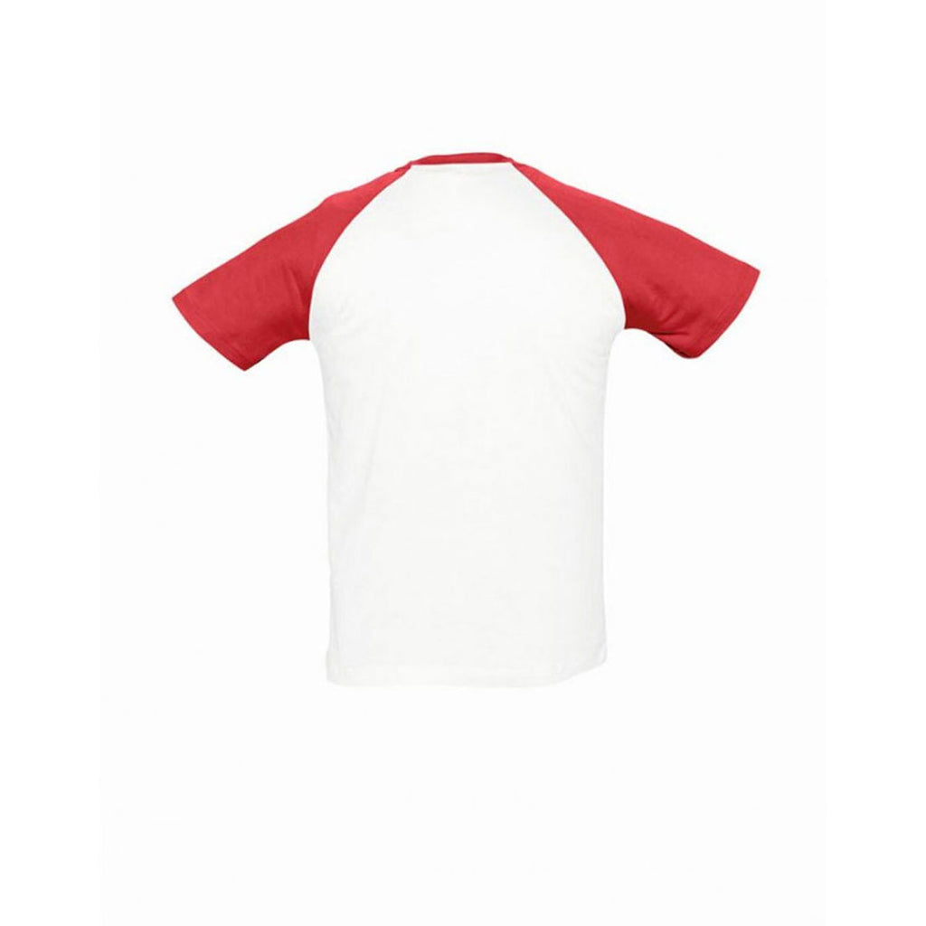 SOL'S Men's White/Red Funky Contrast Baseball T-Shirt