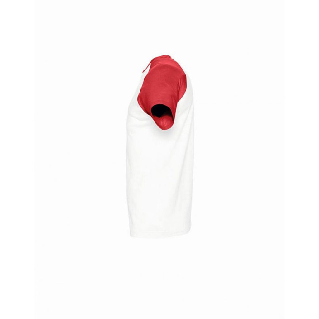 SOL'S Men's White/Red Funky Contrast Baseball T-Shirt