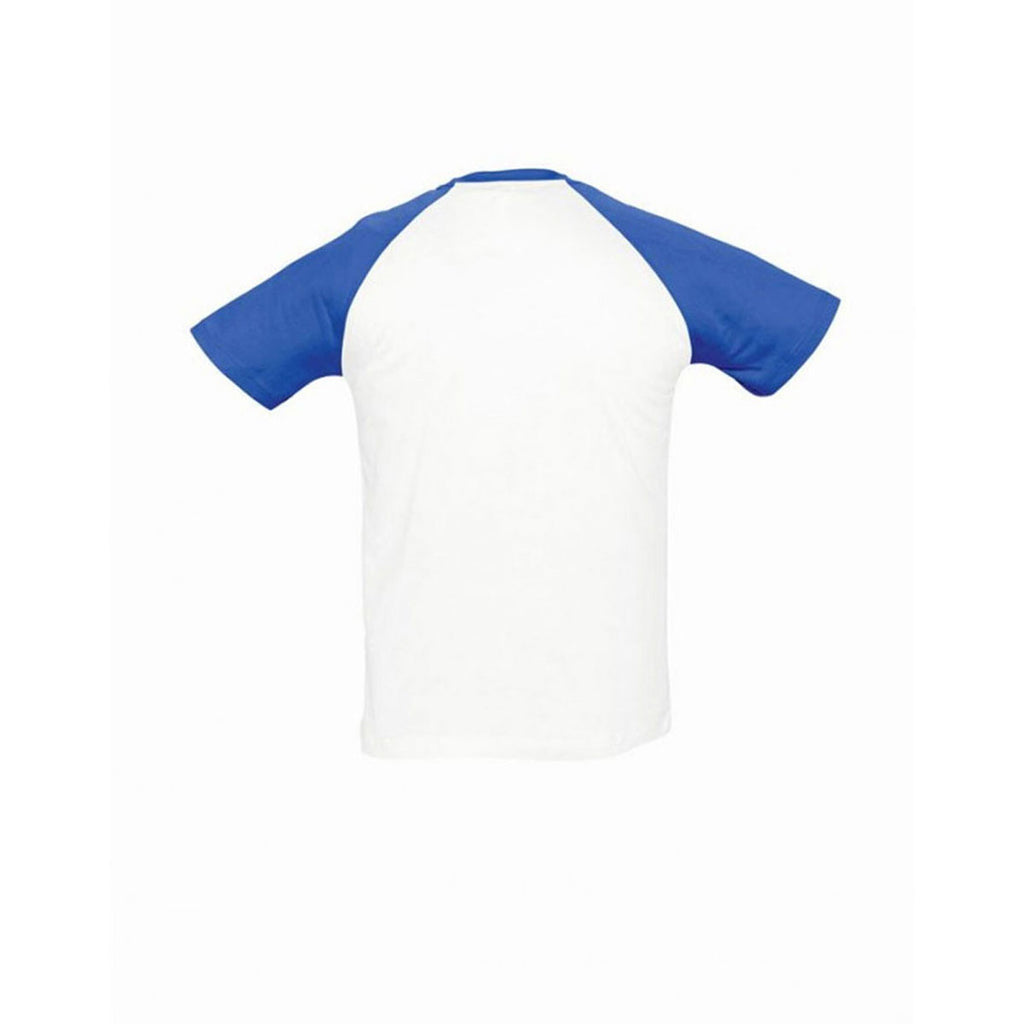 SOL'S Men's White/Royal Blue Funky Contrast Baseball T-Shirt
