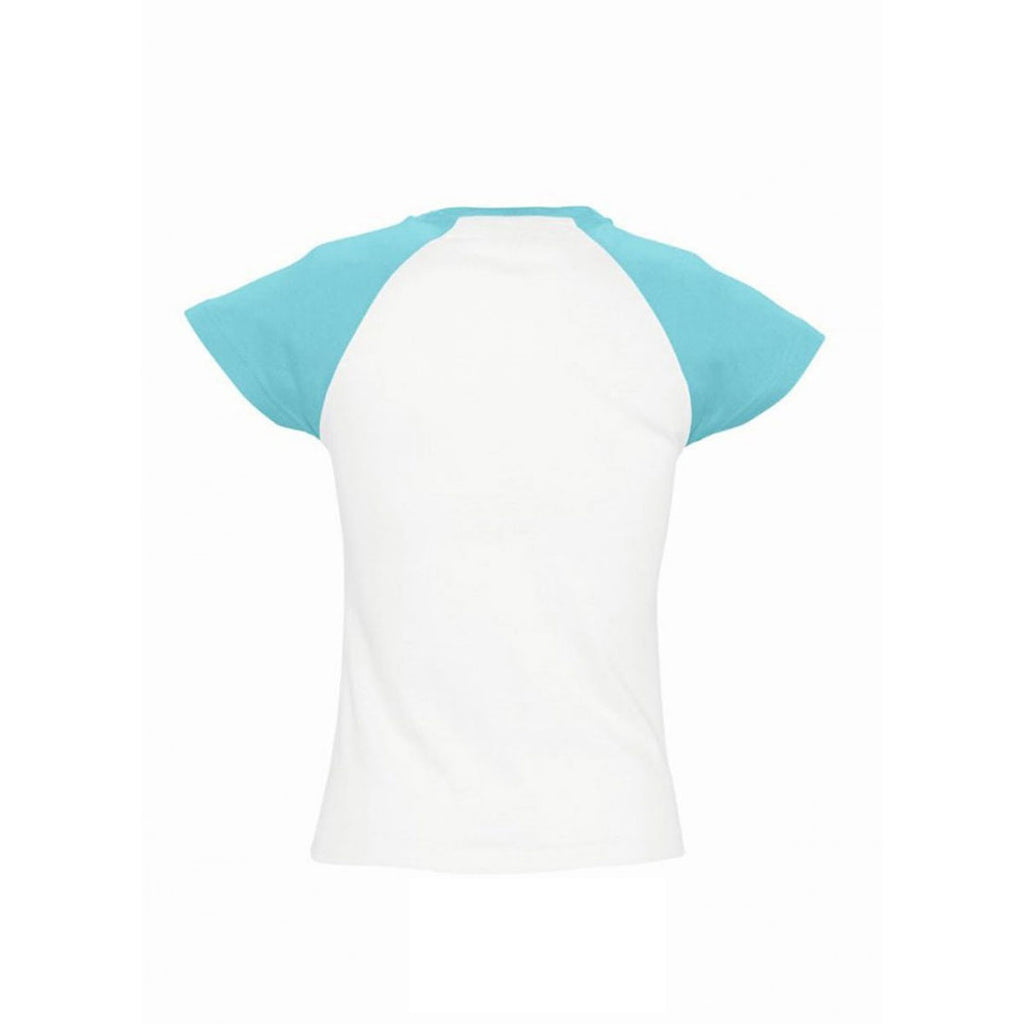 SOL'S Women's White/Atoll Blue Milky Contrast Baseball T-Shirt