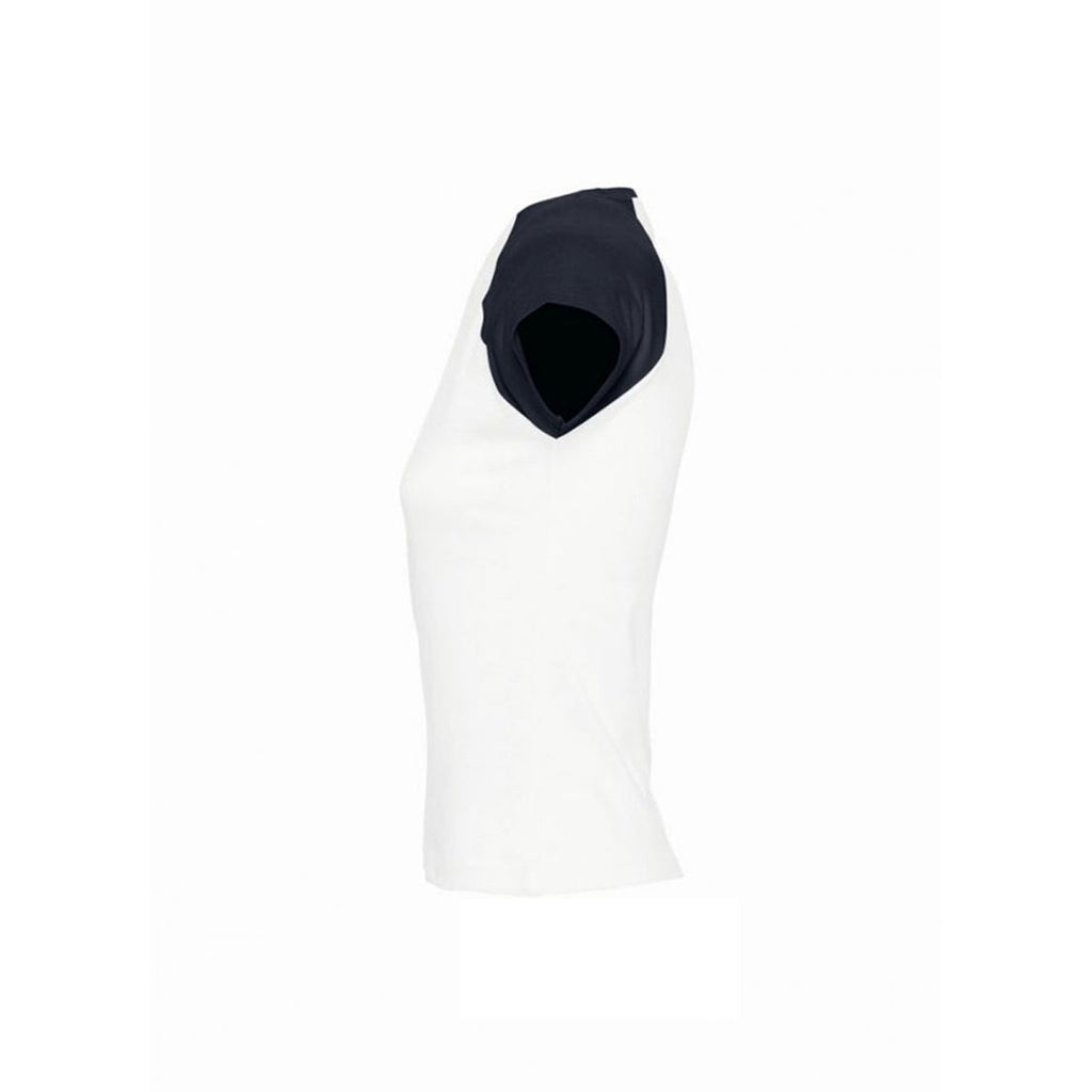 SOL'S Women's White/Navy Milky Contrast Baseball T-Shirt