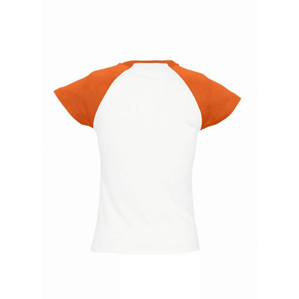 SOL'S Women's White/Orange Milky Contrast Baseball T-Shirt