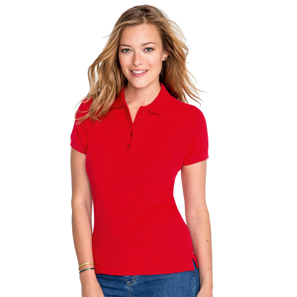 SOL'S Women's Red People Cotton Pique Polo Shirt