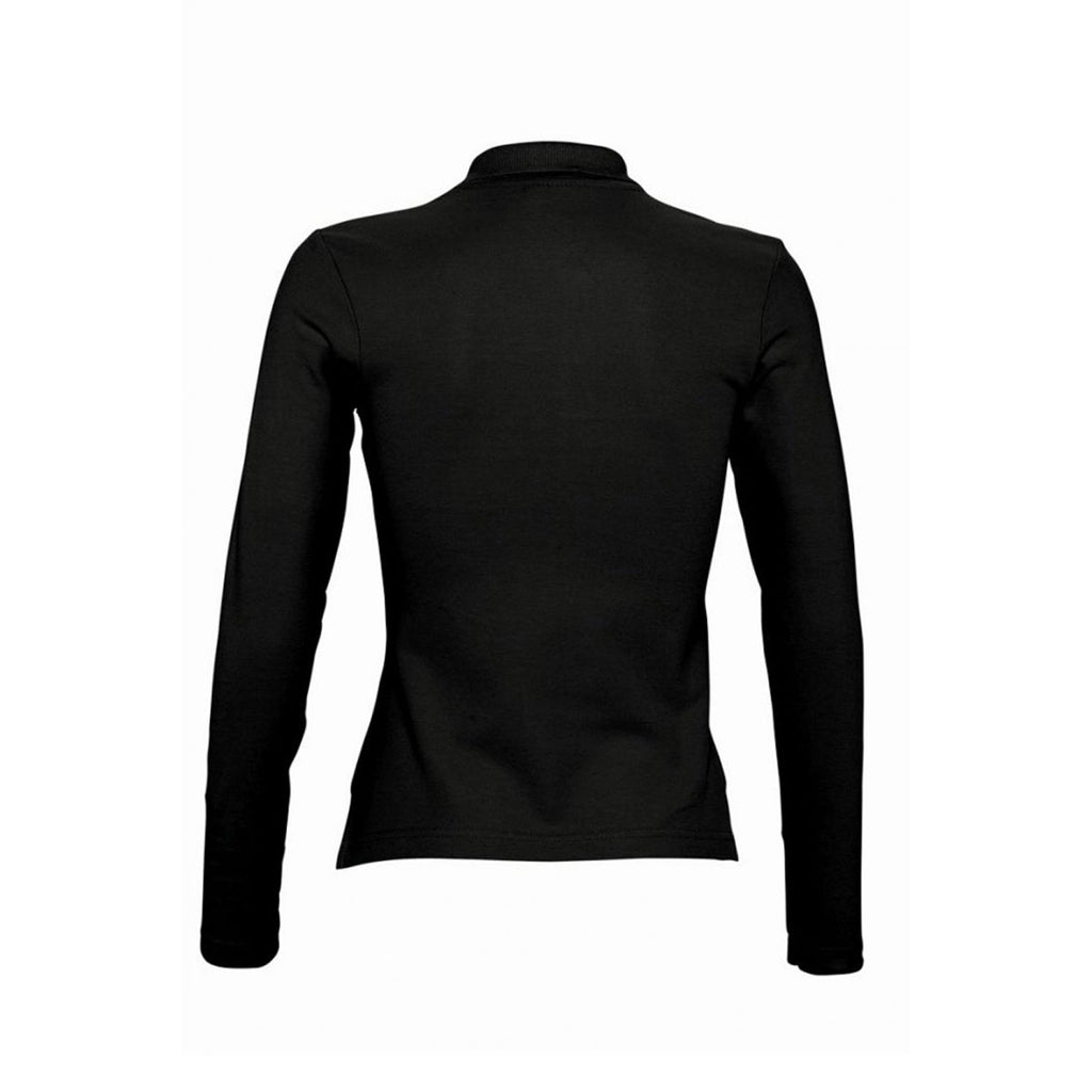 SOL'S Women's Black Podium Long Sleeve Cotton Pique Polo Shirt