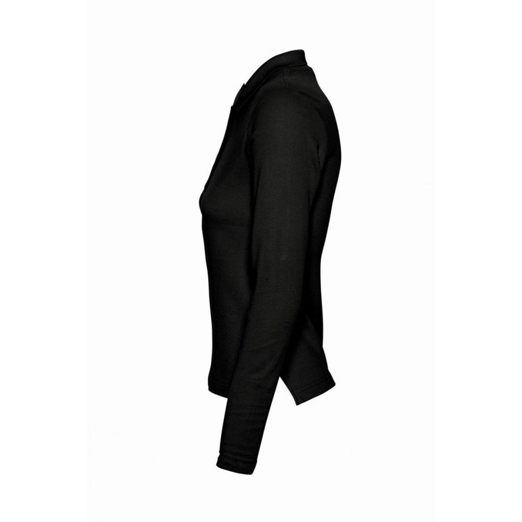 SOL'S Women's Black Podium Long Sleeve Cotton Pique Polo Shirt
