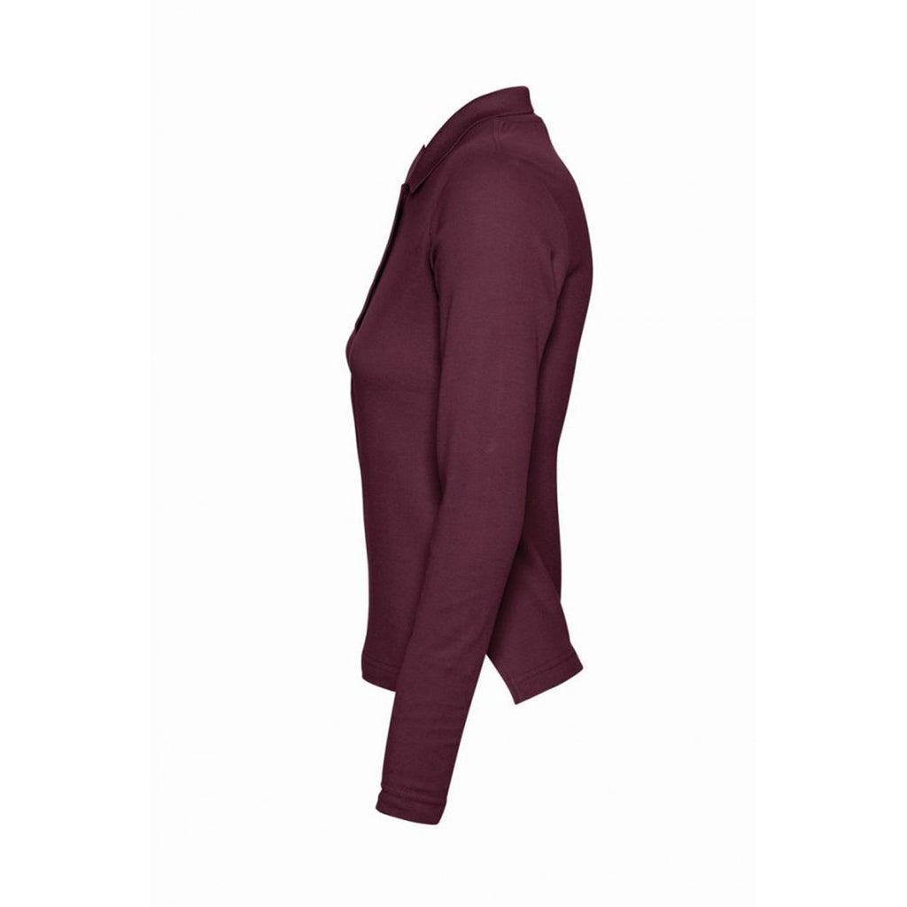 SOL'S Women's Burgundy Podium Long Sleeve Cotton Pique Polo Shirt