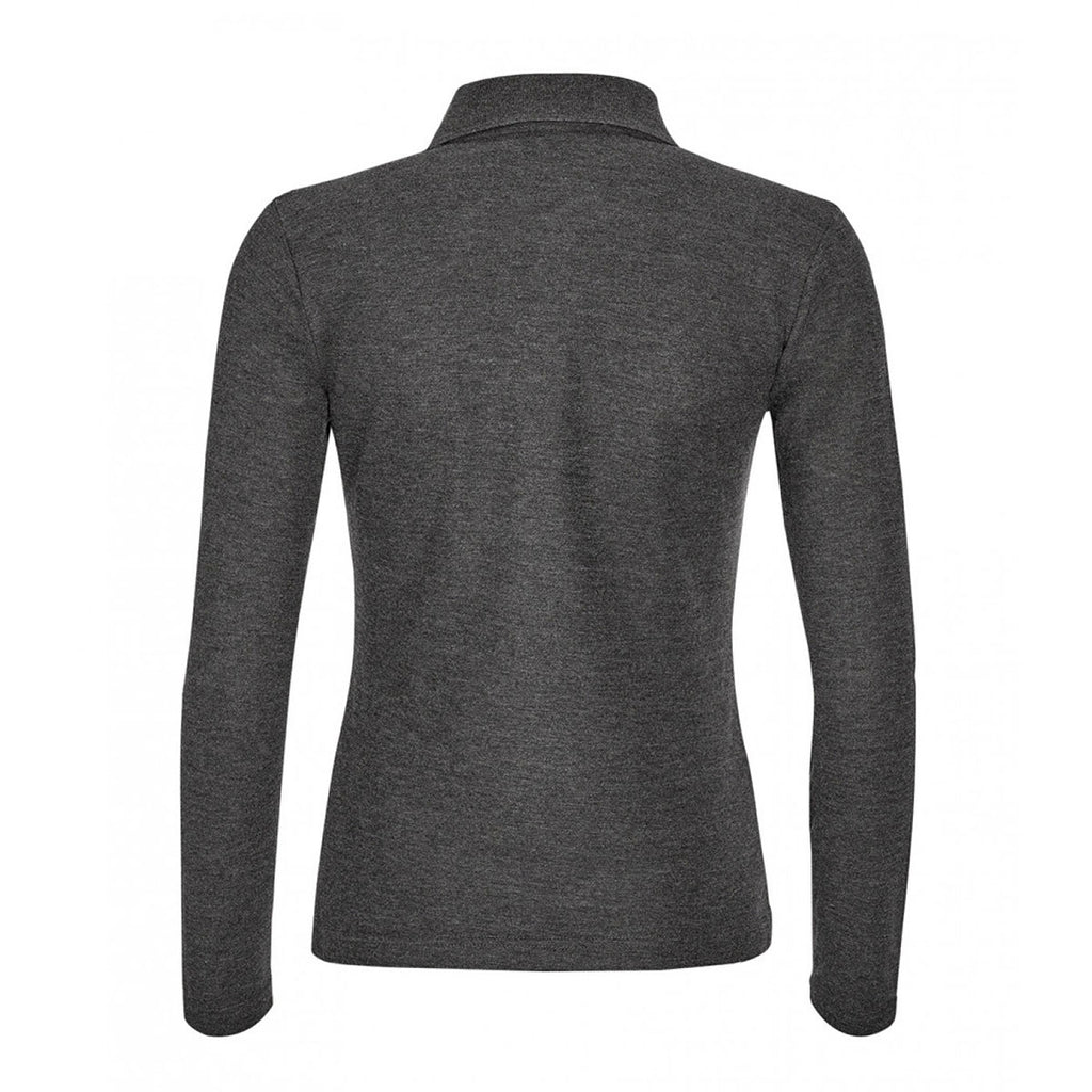 SOL'S Women's Charcoal Marl Podium Long Sleeve Cotton Pique Polo Shirt