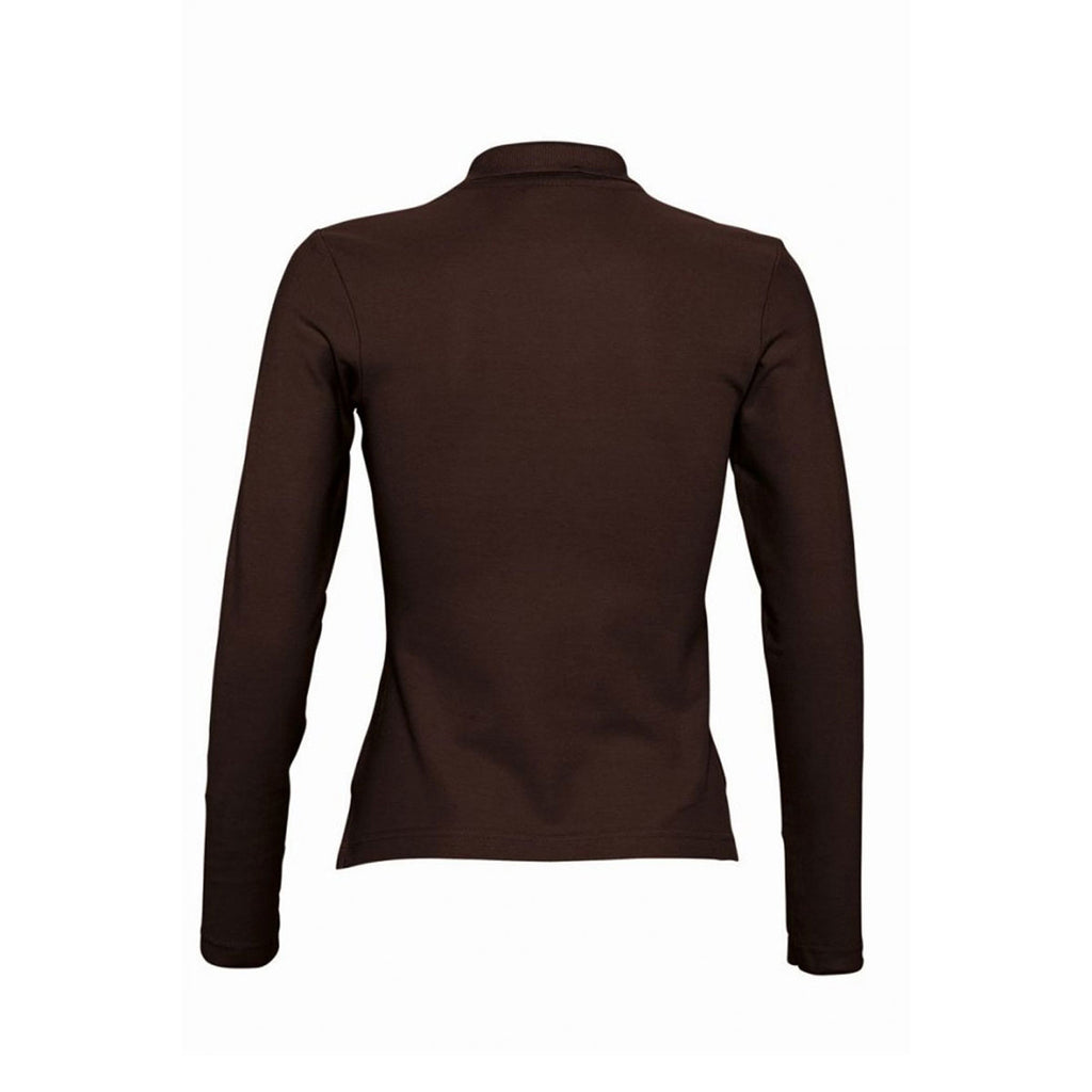 SOL'S Women's Chocolate Podium Long Sleeve Cotton Pique Polo Shirt